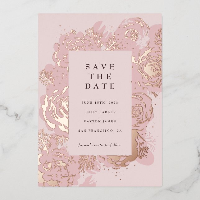 Invitation En Aluminium Blooms d'or roses (Recto)