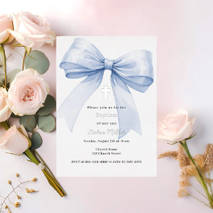 Invitation En Aluminium Blue bow boy Baptême argent