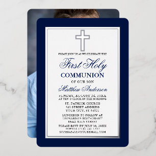Invitation En Aluminium Blue First Holy Communion Photo Cadre Argent