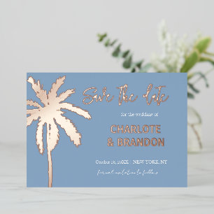 Invitation En Aluminium Blue Gold Palm Tree Beach Mariage Enregistrer La D