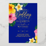Invitation En Aluminium Blue Gold Tropical Leaf Destination Mariage<br><div class="desc">Félicitations à votre fiançailles. Une typographie moderne et élégante uniquement monochrome à thème véritable feuille d'or (avant seulement) faire-part de mariage. 📌 NIP ce design à votre moodboard mariage sur Pinterest et profiter de votre voyage de planification mariage. Cet article est l'un des nombreux d'une collection mariage qui comprend une...</div>