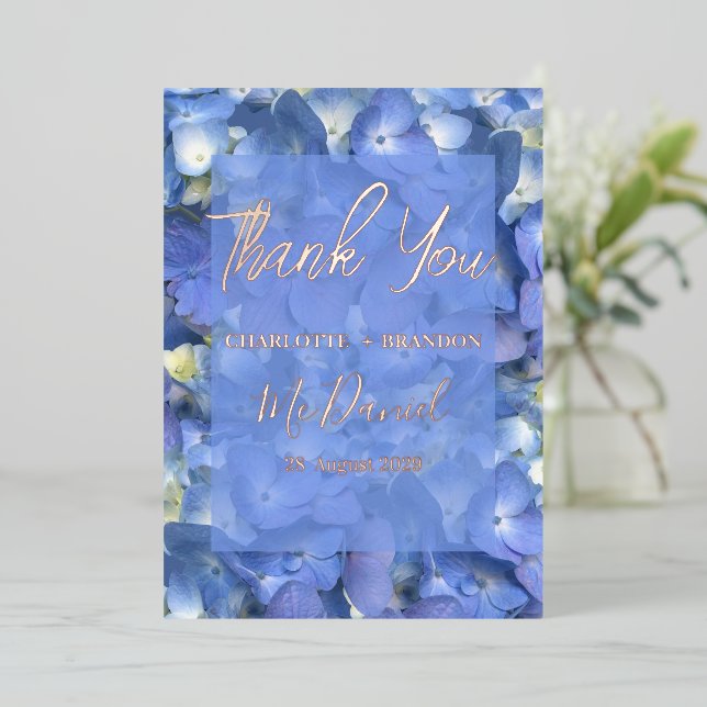 Invitation En Aluminium Blue Hydrangeas Floral Mariage Merci (Debout devant)