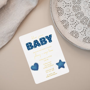 Invitation En Aluminium Blue Jean Baby   Baby shower moderne   Patchwork