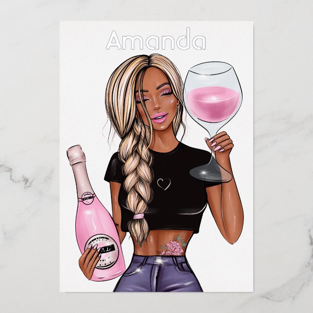 Invitation En Aluminium Blue Jeans Denim Champagne Anniversaire (Recto)