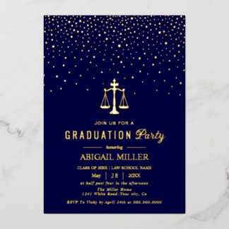 Invitation En Aluminium Blue Law school Class Of 2026 graduation confetti
