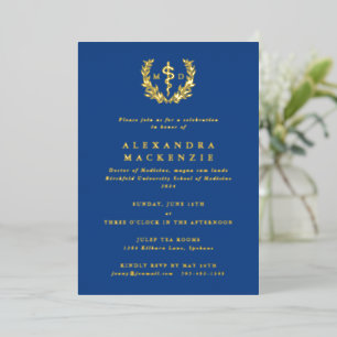 Invitation En Aluminium Blue MD Asclepius+Laurel Wreath Graduation Party
