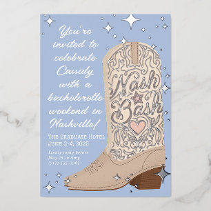 Invitation En Aluminium Blue Nash Bash Cowgirl Boot Bachelorette Party