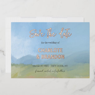 Invitation En Aluminium Blue Sky Peint Paysage Mariage Enregistrer La Date