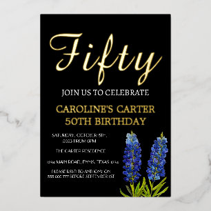 Invitation En Aluminium Bluebonnets 50e anniversaire Blue Gold Chic Glam