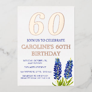 Invitation En Aluminium Bluebonnets 60e anniversaire Blue Floral Texas Gol