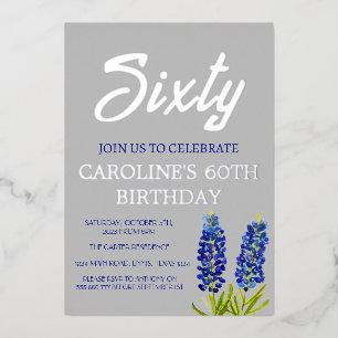 Invitation En Aluminium Bluebonnets 60e anniversaire Blue Floral Texas Gol