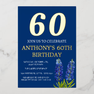 Invitation En Aluminium Bluebonnets 60e anniversaire Blue Gold Foil QR Cod