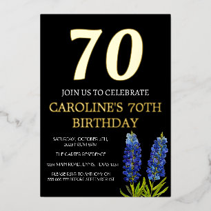 Invitation En Aluminium Bluebonnets 70e anniversaire Blue Gold Chic Glam
