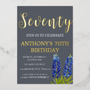 Invitation En Aluminium Bluebonnets 70e anniversaire Marine Blue Gold Texa