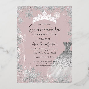 Invitation En Aluminium Blush Argent Flocon de Neige Quinceanera