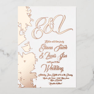 Invitation En Aluminium Blush doré fractal mariage pressé