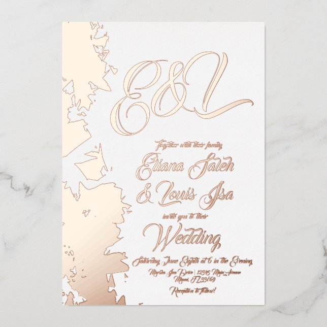 Invitation En Aluminium Blush doré fractal mariage pressé  (Recto)