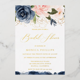 Invitation En Aluminium Blush doré véritable et douche de mariée Navy