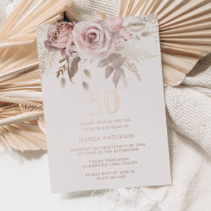 Invitation En Aluminium Blush & Dusty Rose 50e anniversaire Rose de fête G