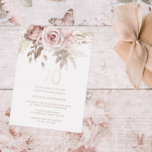 Invitation En Aluminium Blush & Dusty Rose 70e anniversaire Rose de fête G