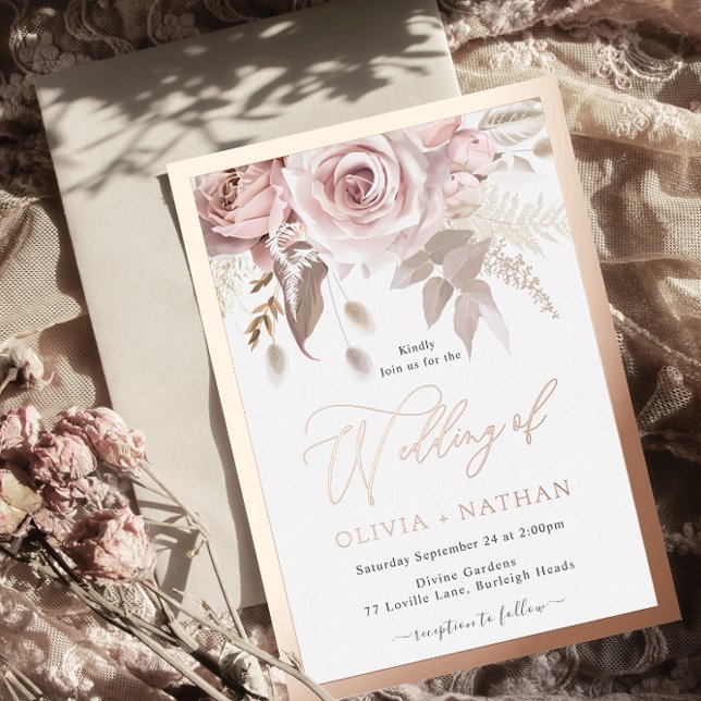Invitation En Aluminium Blush Dusty Rose Elegance Rose Gold Border Wedding (Créateur téléchargé)
