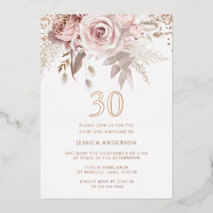 Invitation En Aluminium Blush & Dusty Rose Fête d'anniversaire 30 ans Rose