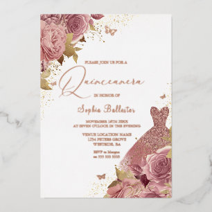 Invitation En Aluminium Blush enchanté avec Quinceanera en or Rose réel