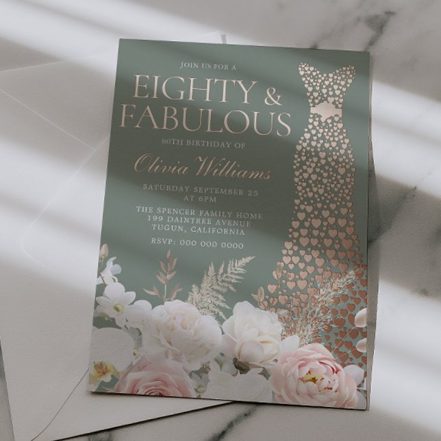 Invitation En Aluminium  Blush Floral 80th Birthday Rose Gold Gown (Créateur téléchargé)