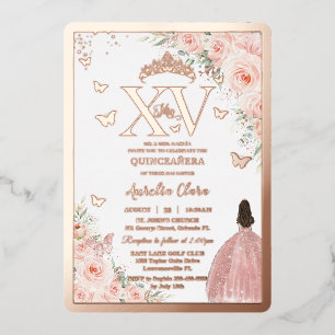 Invitation En Aluminium Blush Floral Quinceañera Quince 15 XV or Rose