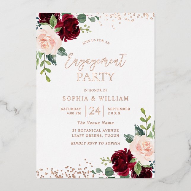 Invitation En Aluminium Blush Floral Rose Gold Foil Engagement (Recto)