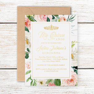 Invitation En Aluminium Blush Gold Aquarelle Florale Quinceanera