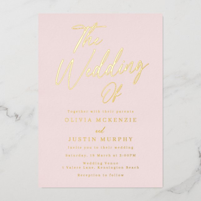 Invitation En Aluminium Blush & Gold Mariage moderne Golden (Recto)