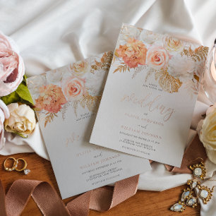 Invitation En Aluminium Blush & Golden Floral Mariage Rose or