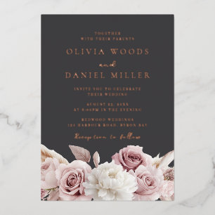 Invitation En Aluminium Blush & Grey Elegant Mariage Rose Or
