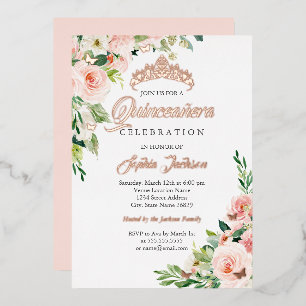 Invitation En Aluminium Blush Papillon Floral Rose Gold Quinceanera