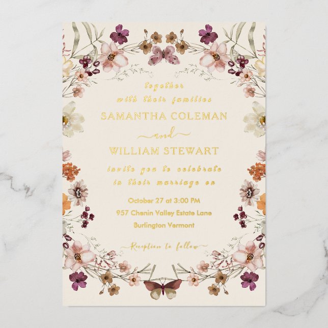 Invitation En Aluminium Blush Pastel Fleur sauvage moderne Boho Mariage (Recto)