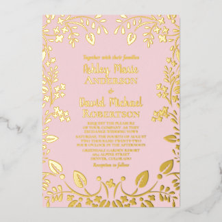 Invitation En Aluminium Blush Pink Vrai Or Foil Mariage Floral