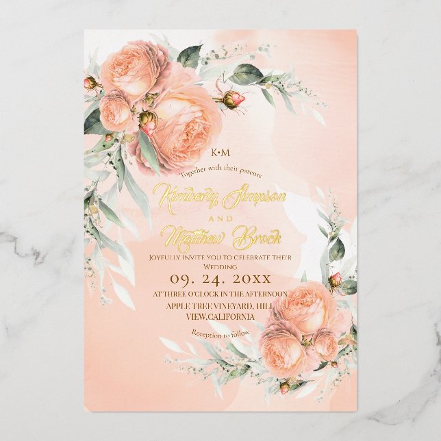 Invitation En Aluminium Blush Pink White Rose Wedding (Recto)