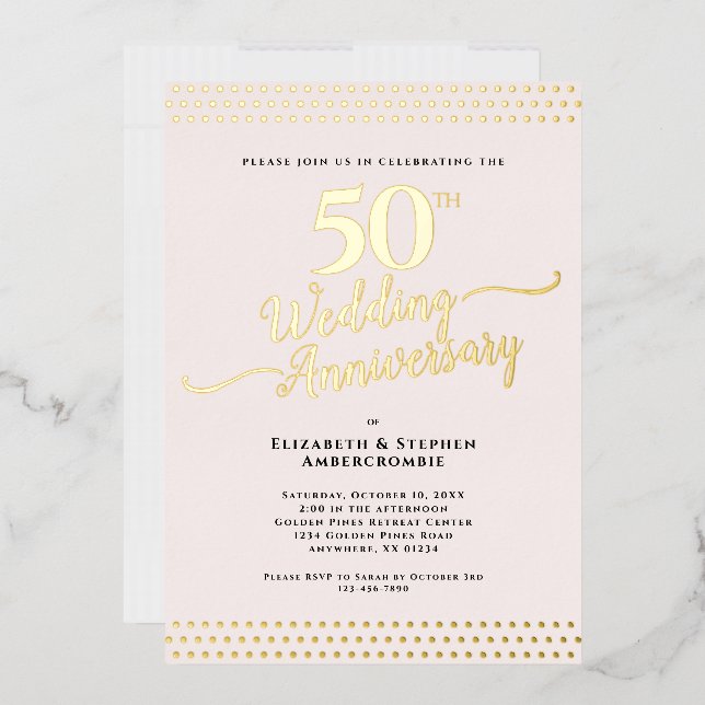 Invitation En Aluminium Blush rose Elégant 50e anniversaire Mariage or (Enveloppe)