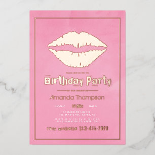 Invitation En Aluminium Blush rose et or Anniversaire des lèvres de baiser