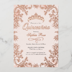 Invitation En Aluminium Blush Rose Gold Couronne Florale Quinceanera