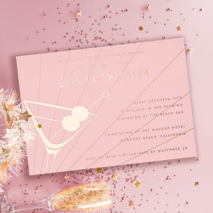 Invitation En Aluminium Blush Rose Gold Foil Martini Bachelorette Party