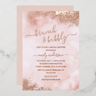Invitation En Aluminium Blush Rose Gold FOIL Rose Pêche Brunch Et Bulles 