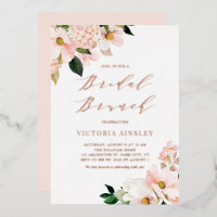 Blush rose Magnolias Rose Gold Foil Bridal Brunch