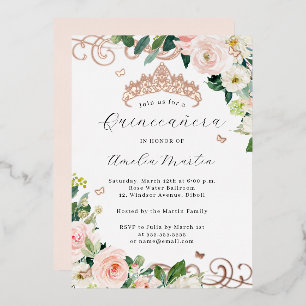 Invitation En Aluminium Blush Rose or Floral Swirl Quinceanera