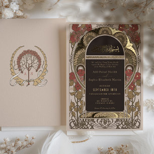 Invitation En Aluminium Blush Sage Art Nouveau Mariage islamique