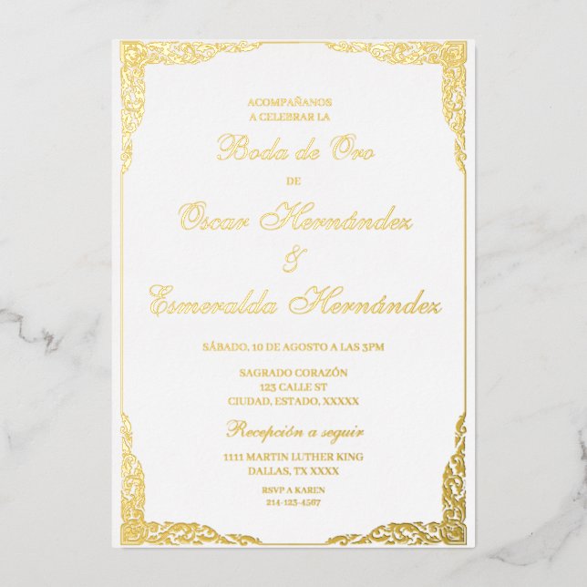 Invitation En Aluminium Boda de oro élégante éditable (Recto)