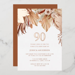 Invitation En Aluminium Bohème Boho Floral 90e Anniversaire Rose Gold