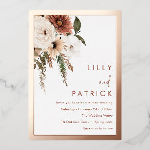 Invitation En Aluminium Bohème Floral Terracotta Mariage Rose Doré
