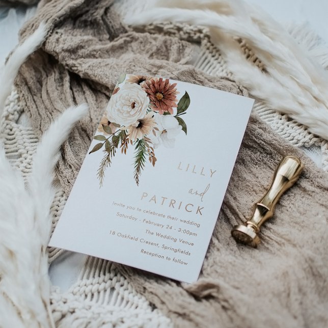 Invitation En Aluminium Bohème Floral Terracotta Mariage Rose Or (Créateur téléchargé)